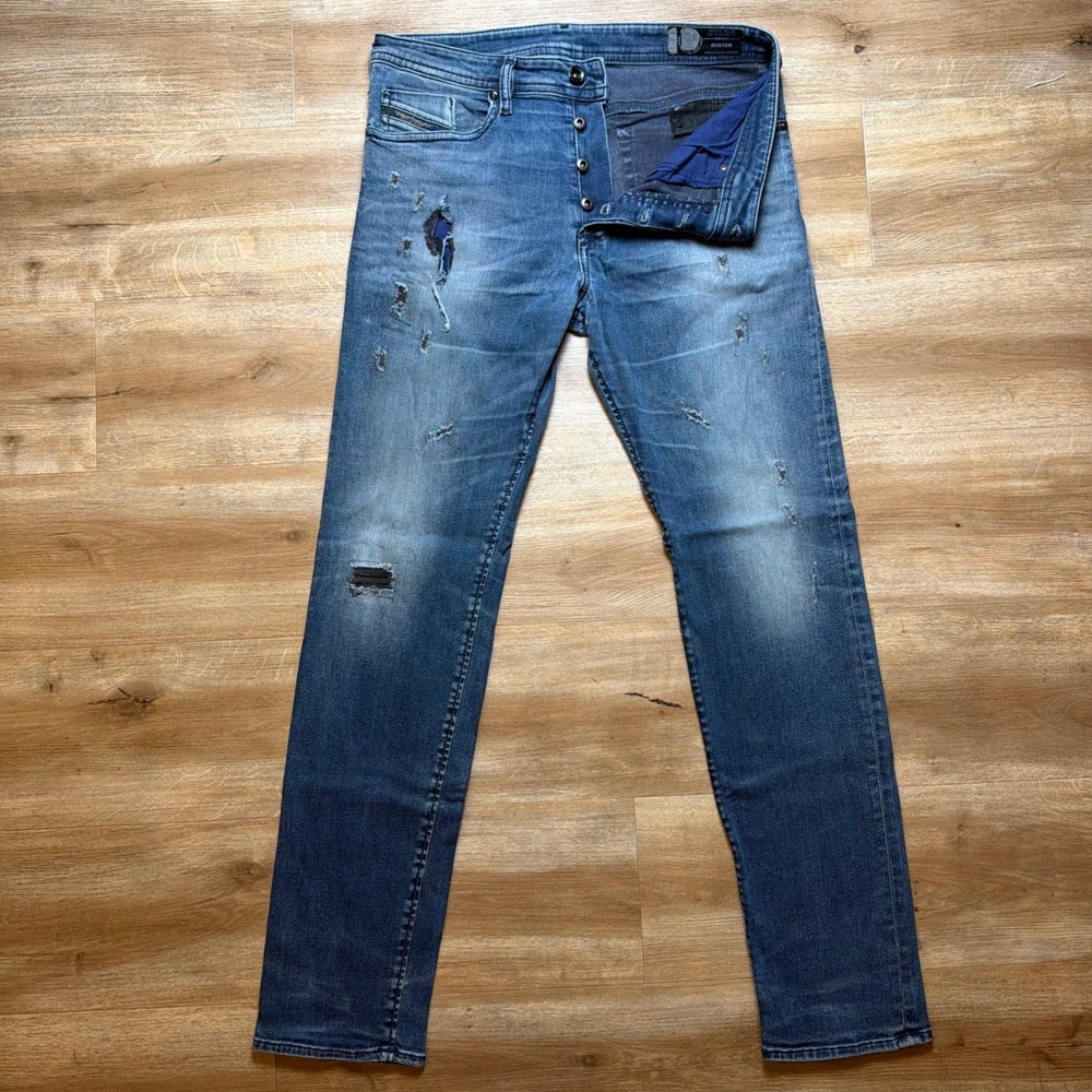 Diesel‎ Buster Jeans Mens 33x32 Blue Slim Tapered Distressed Stretch Italy 0677K